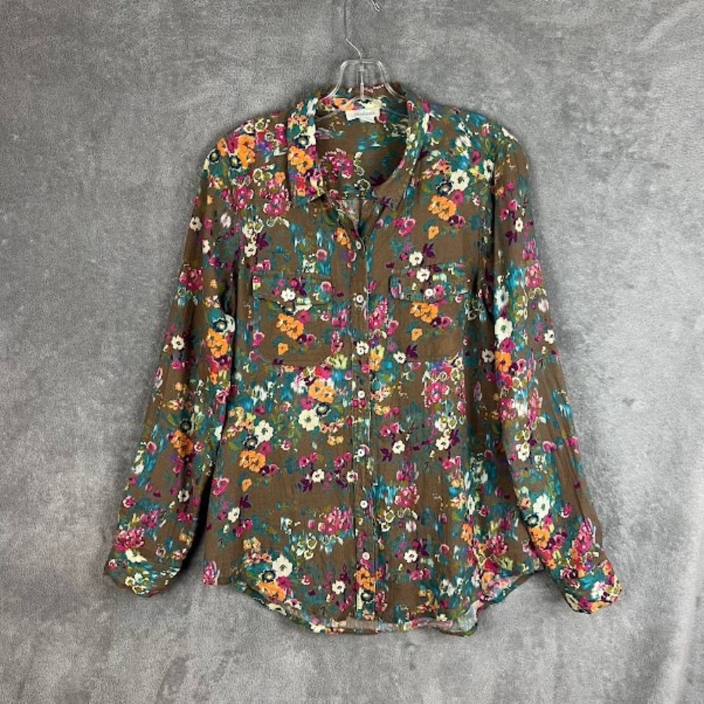 Sundance Floral Long Sleeve Button Down Shirt Womens M Earthy Vibrant Boho